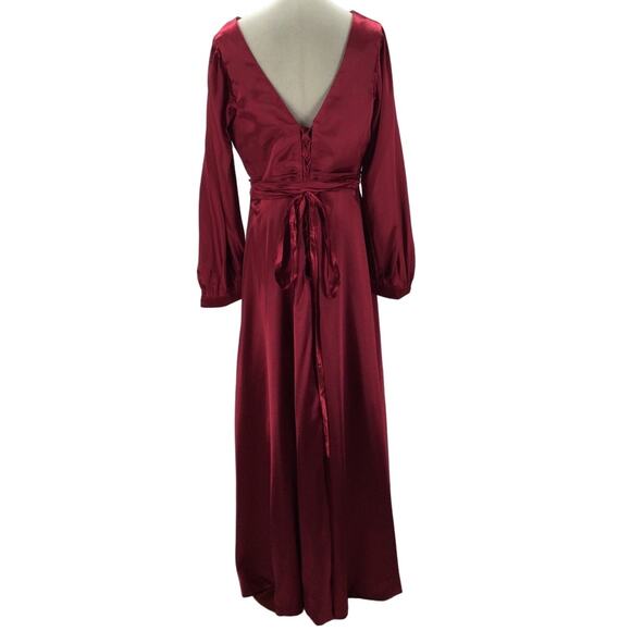 FORMAL PARTY 22 3x plus red burgundy faux wrap long sleeve maxi dress NEW B169 - Picture 2 of 8